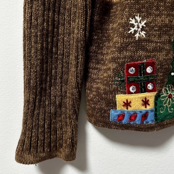 Vintage Heirloom Collectibles Christmas Brown Zip-Up Sweater Size Large Holiday - Picture 10 of 13